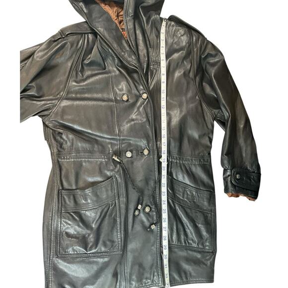 Vintage Hooded Cayenne 100% Leather Jacket 1990's Drawstring Waist SZ Small Men - Picture 11 of 12